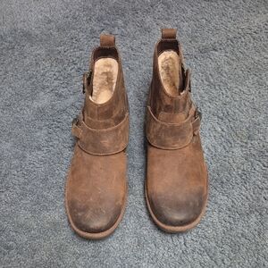 UGG Brown Suede Ankle Boots with Buckle